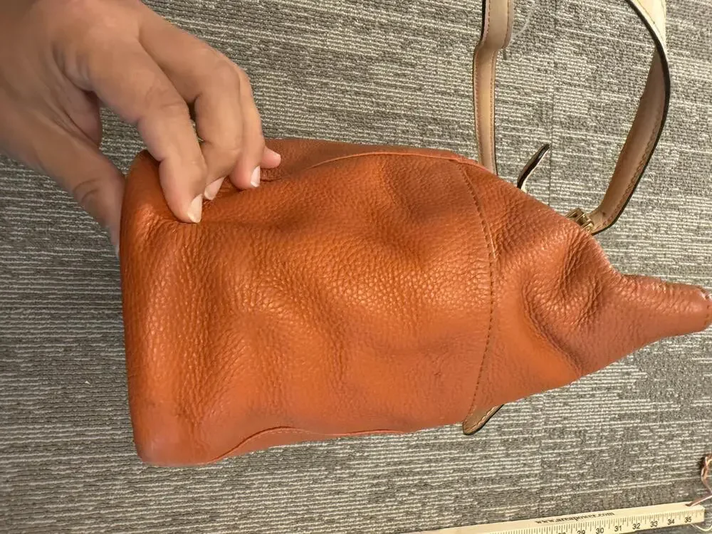 Michael Kors Pebbled Leather Tote Bag Womens Large Orange Shoulder Top Zip MK